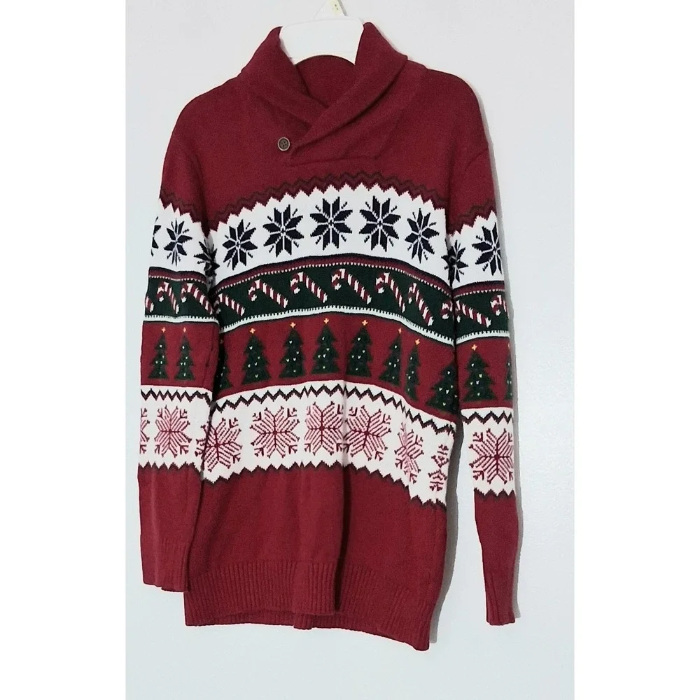 The Children's Place Sweater Boys Size 16 XXL Christmas Fair Isle Snowflake Tree